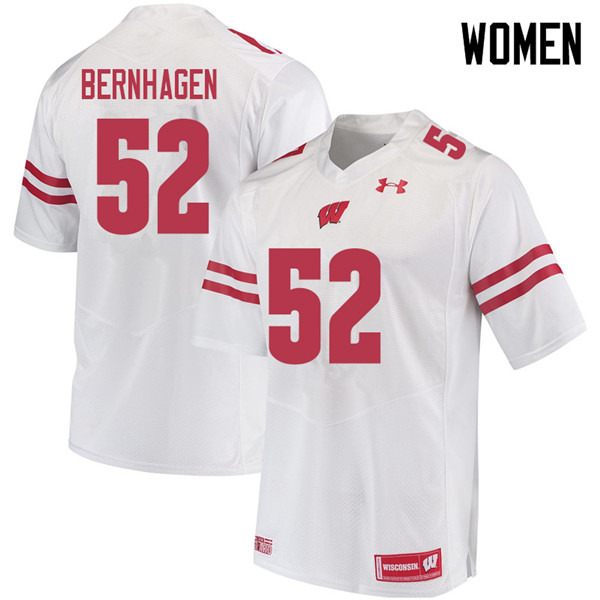 Women #52 Josh Bernhagen Wisconsin Badgers College Football Jerseys Sale-White - Click Image to Close